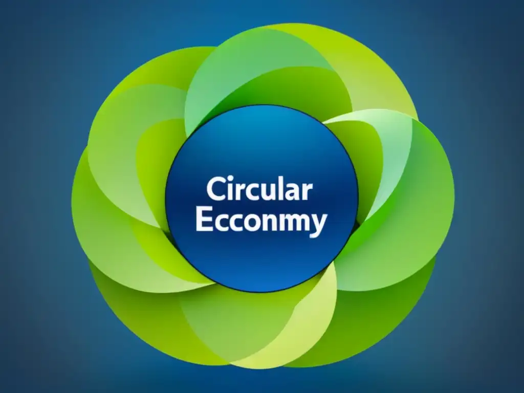 Ilustración minimalista de un sistema de economía circular con loops interconectados, en tonos verdes y azules