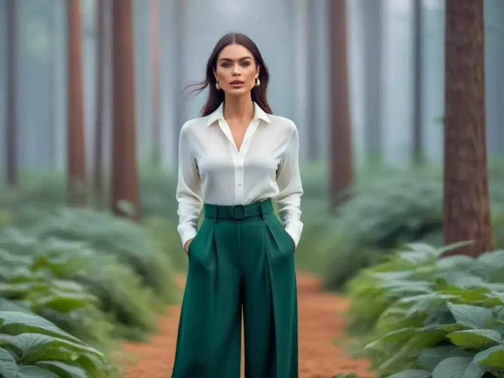 Moda sostenible y ética: outfit blanco y verde, elegante y simple, resalta las elecciones conscientes