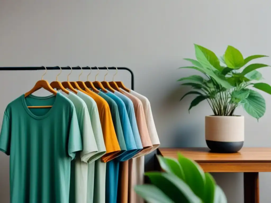 Moda sostenible y ética comprar: Camisetas de algodón orgánico en tonos suaves, con etiqueta de comercio justo, en ambiente sereno y ecoconsciente