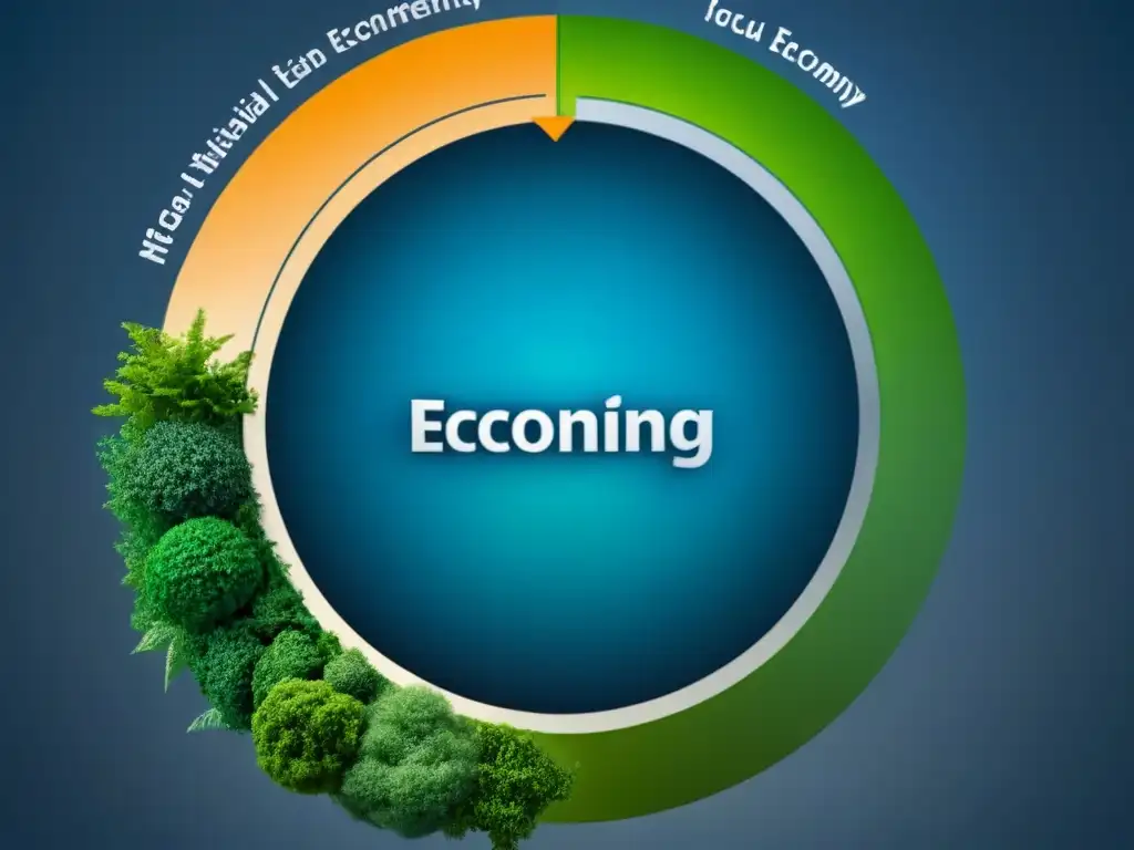 Modelo de economía circular: red interconectada de industrias destacando eficiencia y sostenibilidad