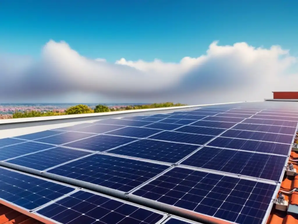 Instalación moderna de paneles solares en un tejado residencial, captando la luz del sol