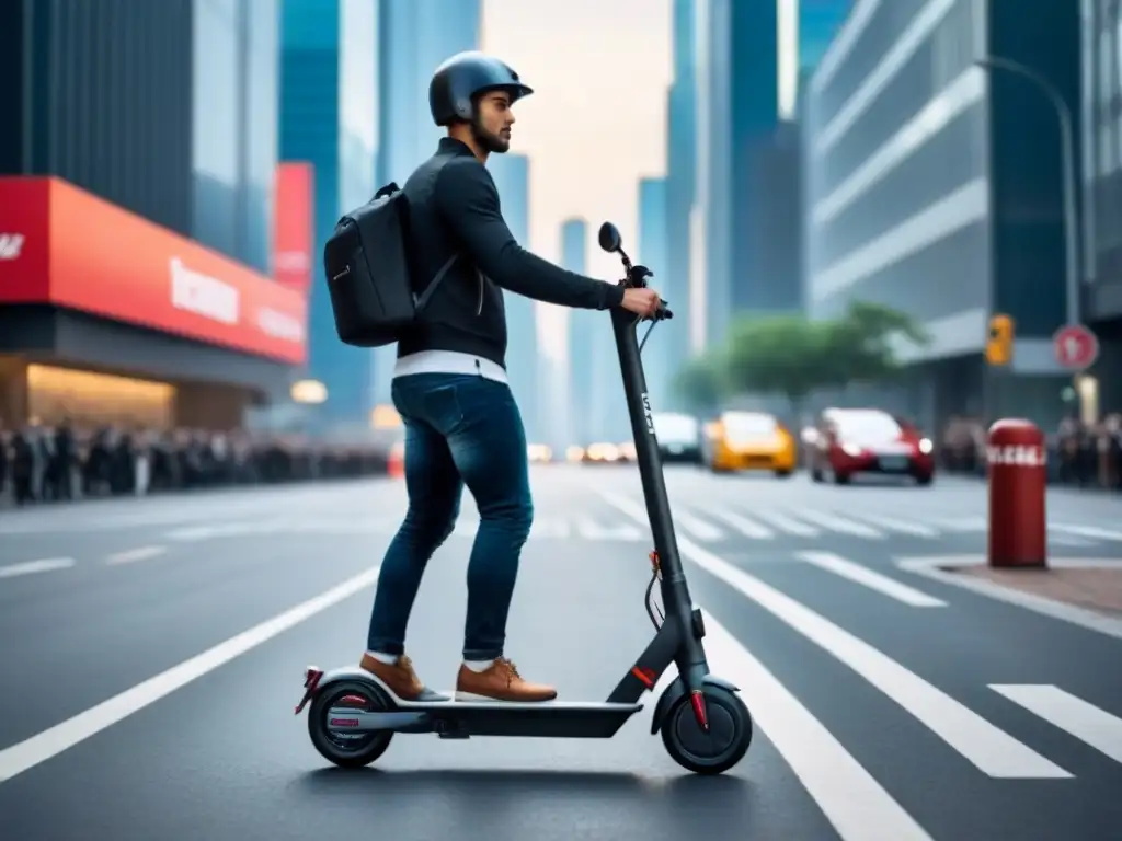 Un moderno scooter eléctrico deslizándose por calles urbanas