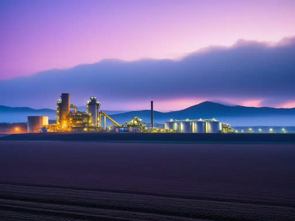 Un moderno y sereno centro de reciclaje al atardecer, en tonos pastel, destaca diseño ecofriendly y armonía con la naturaleza