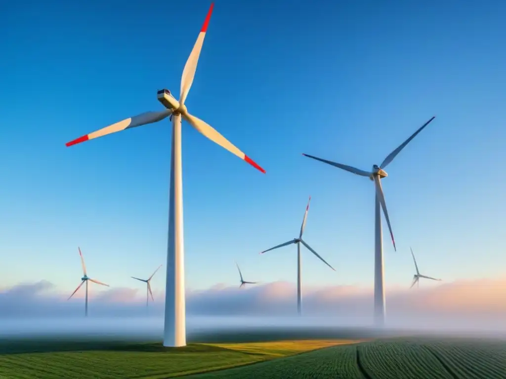 Un molino de viento futurista resplandeciente en el cielo azul