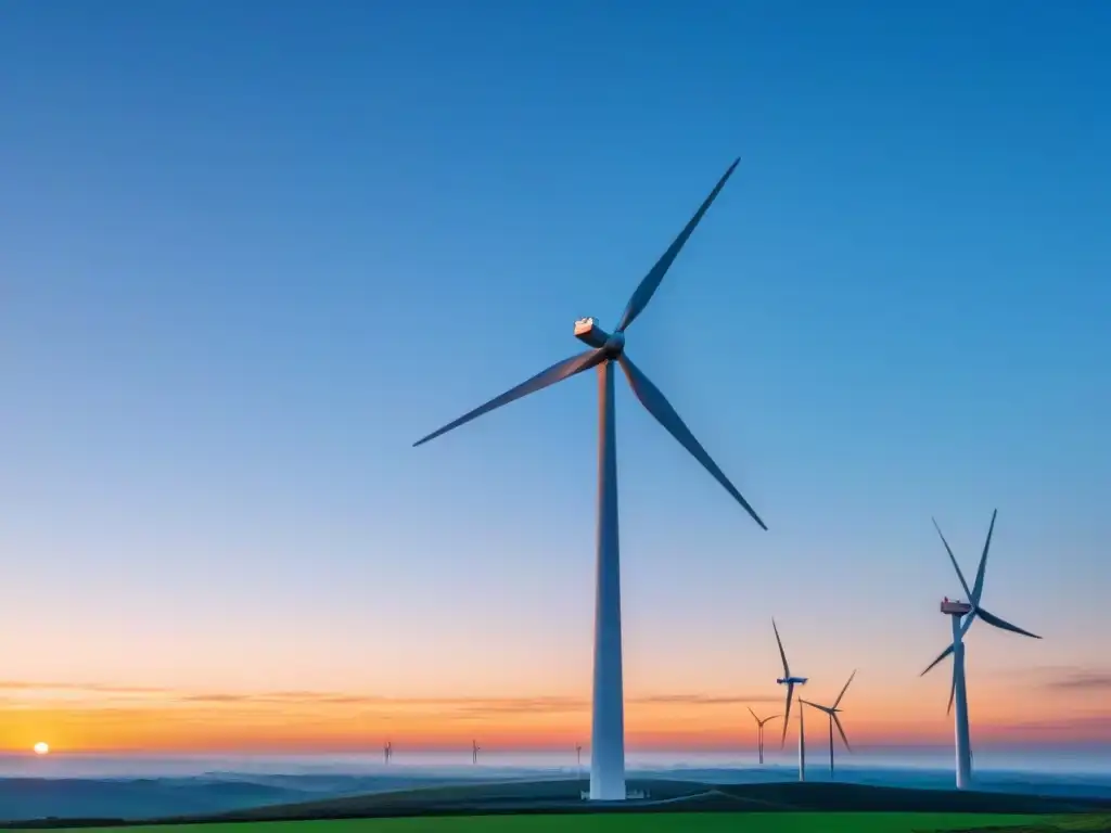 Un molino de viento moderno destaca contra un cielo azul, simbolizando inversiones en energías renovables sostenibles