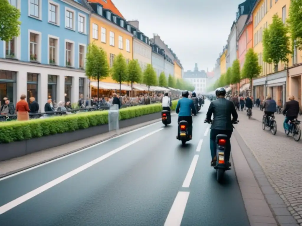 Movilidad urbana sostenible en Copenhague: integración armoniosa de bicicletas, scooters eléctricos y peatones en calles bulliciosas