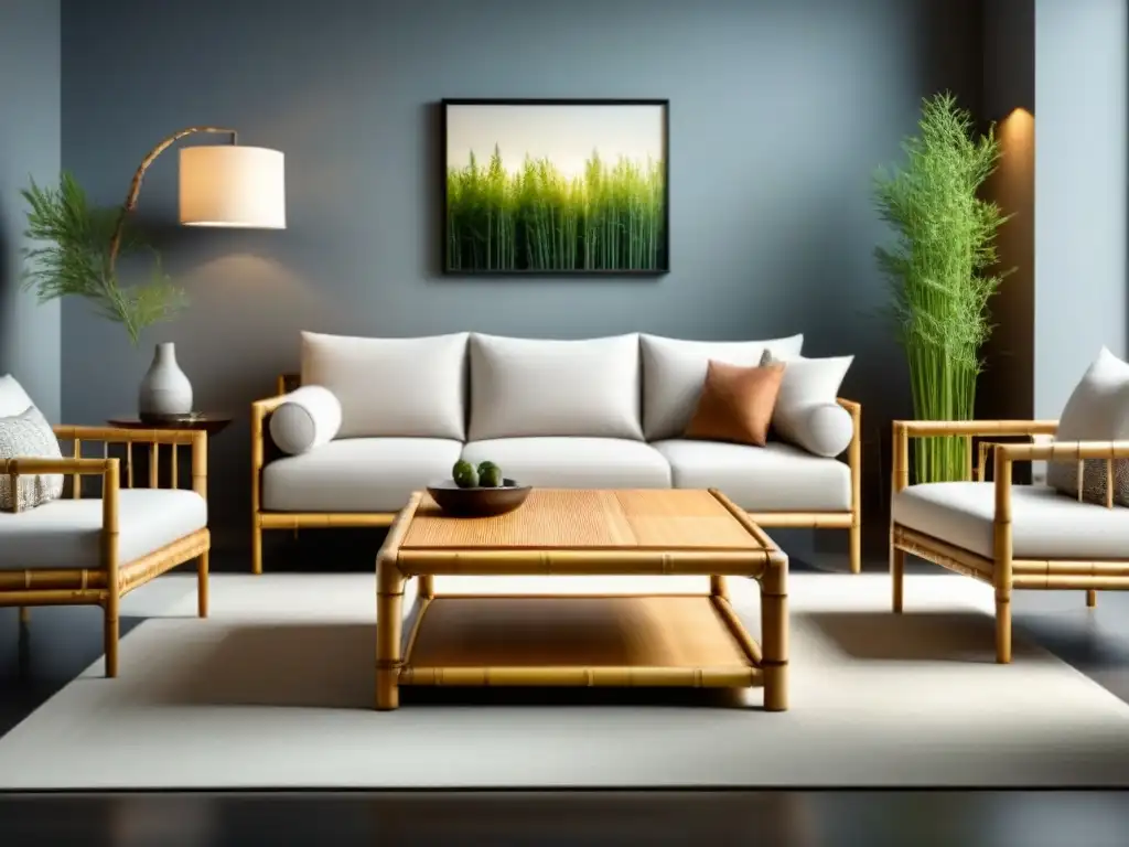 Muebles de bambú ecofriendly hogar en sala moderna con luz natural y diseño minimalista