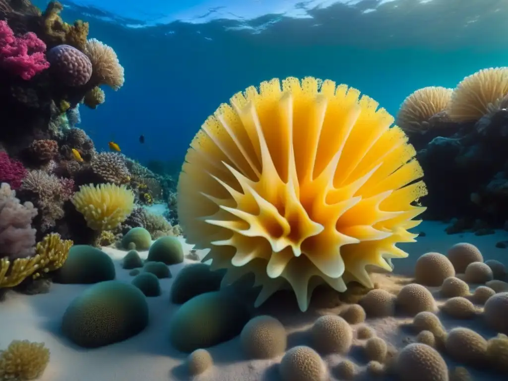 Un mundo submarino vibrante con esponjas marinas ecológicas sostenibles, coral colorido y vida marina diversa en aguas cristalinas