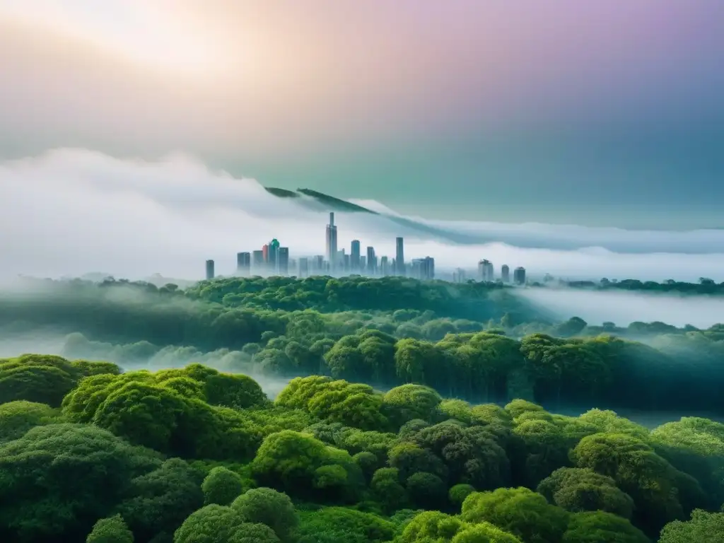 Mural 8k: Naturaleza y ciudad en armonía Un mural urbano ilustra la fusión de naturaleza y ciudad, resaltando la conciencia ecológica y la sostenibilidad