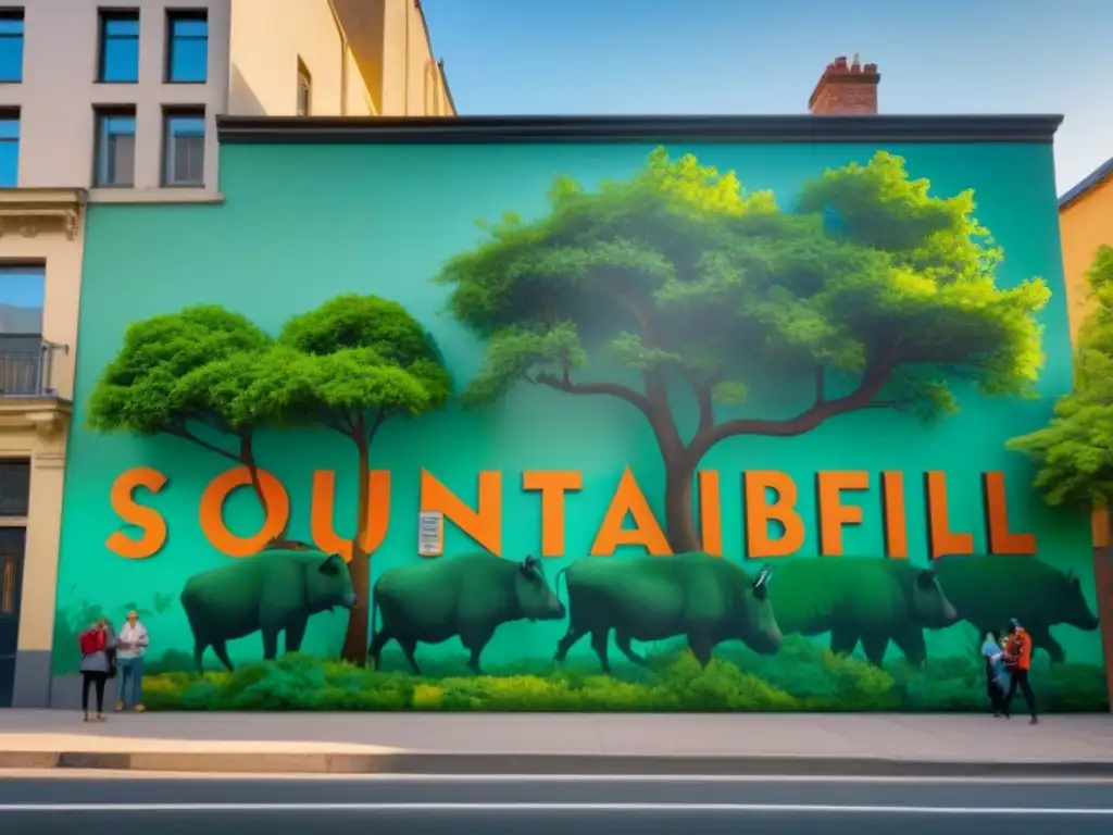 Un mural urbano vibrante muestra activismo ambiental y naturaleza, uniendo a la comunidad por un futuro sostenible