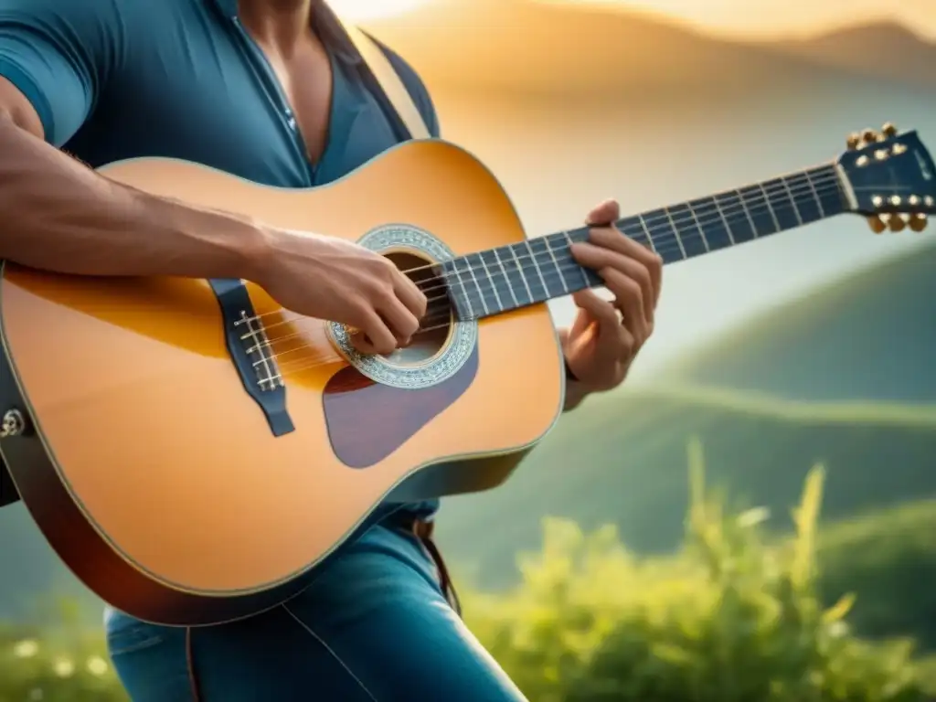 Un músico tocando una guitarra eco-friendly hecha de materiales reciclados