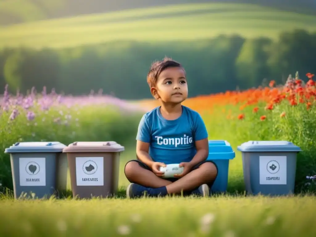 Un niño concentra en la clasificación de residuos en la naturaleza