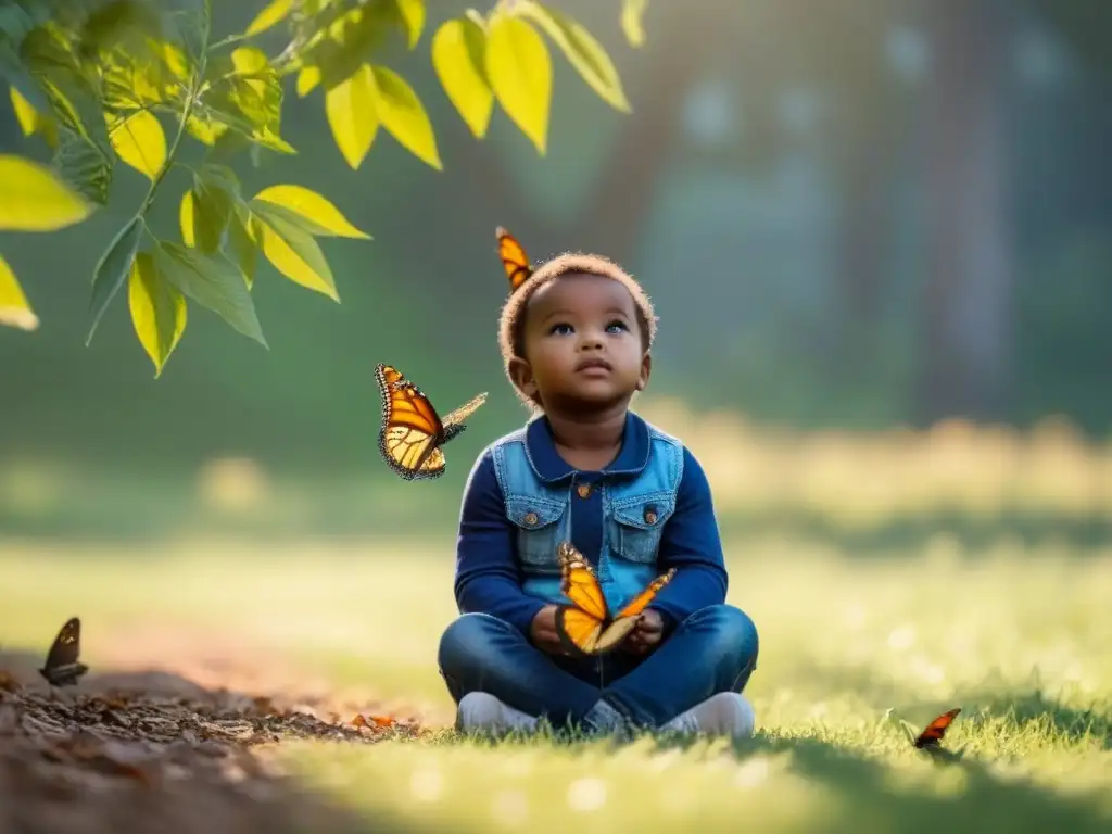 Un niño liberando una mariposa al aire, enseñando a niños protección especies