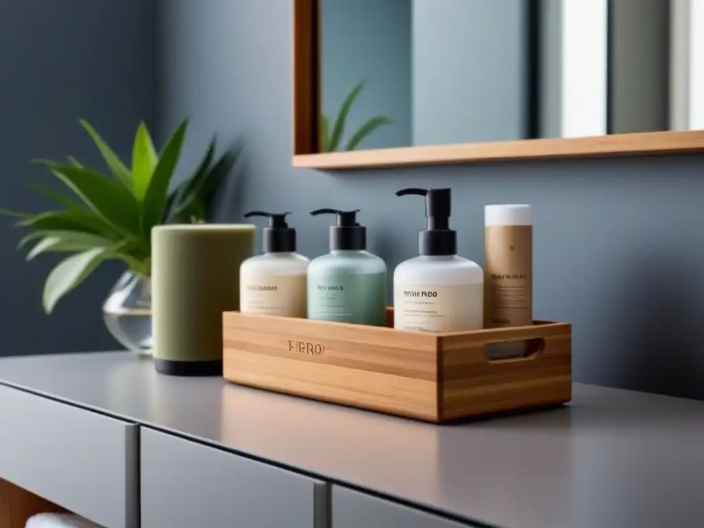 Un oasis de belleza sostenible: productos minimalistas en un elegante baño moderno