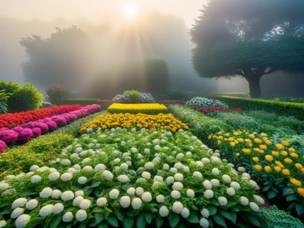 Un oasis ecológico de jardinería sostenible con flores vibrantes y plantas en armonía