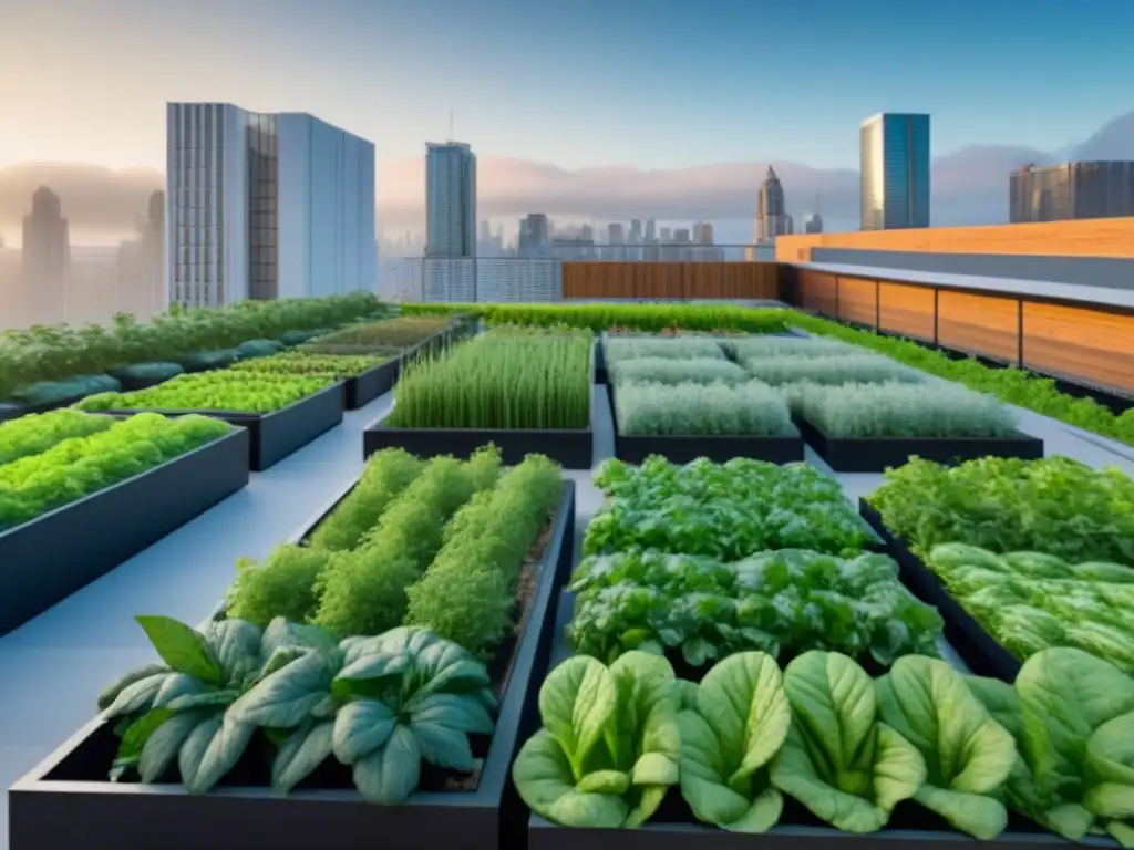 Un oasis urbano con huertos y árboles frutales en una azotea moderna