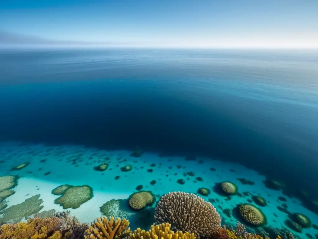 Un océano cristalino y profundo, con arrecifes de coral coloridos llenos de vida marina