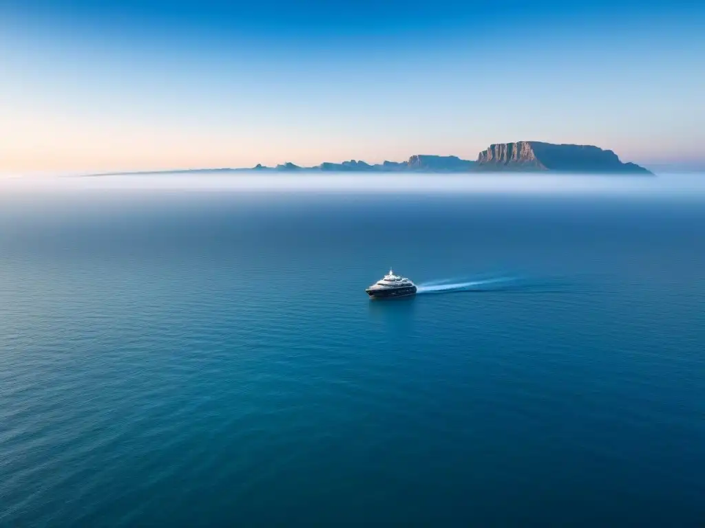 Un océano cristalino y sereno se extiende hasta el horizonte bajo un cielo despejado, reflejando la calma y la belleza natural