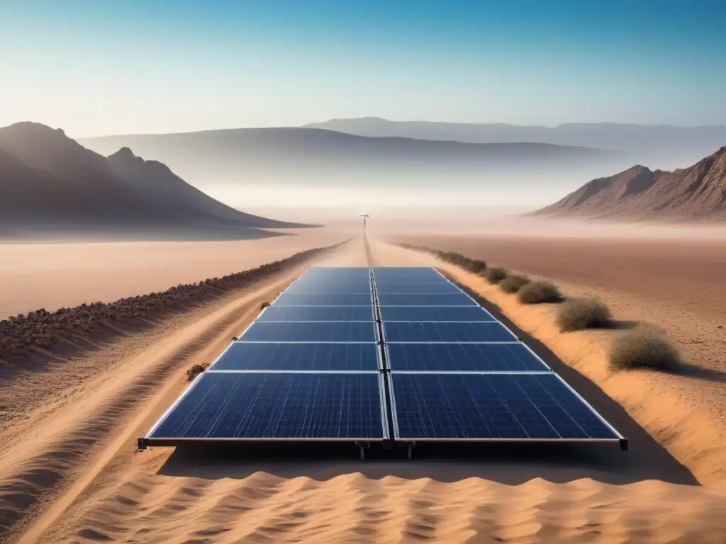 Un paisaje desafiante y prometedor: un panel solar destaca en un árido desierto