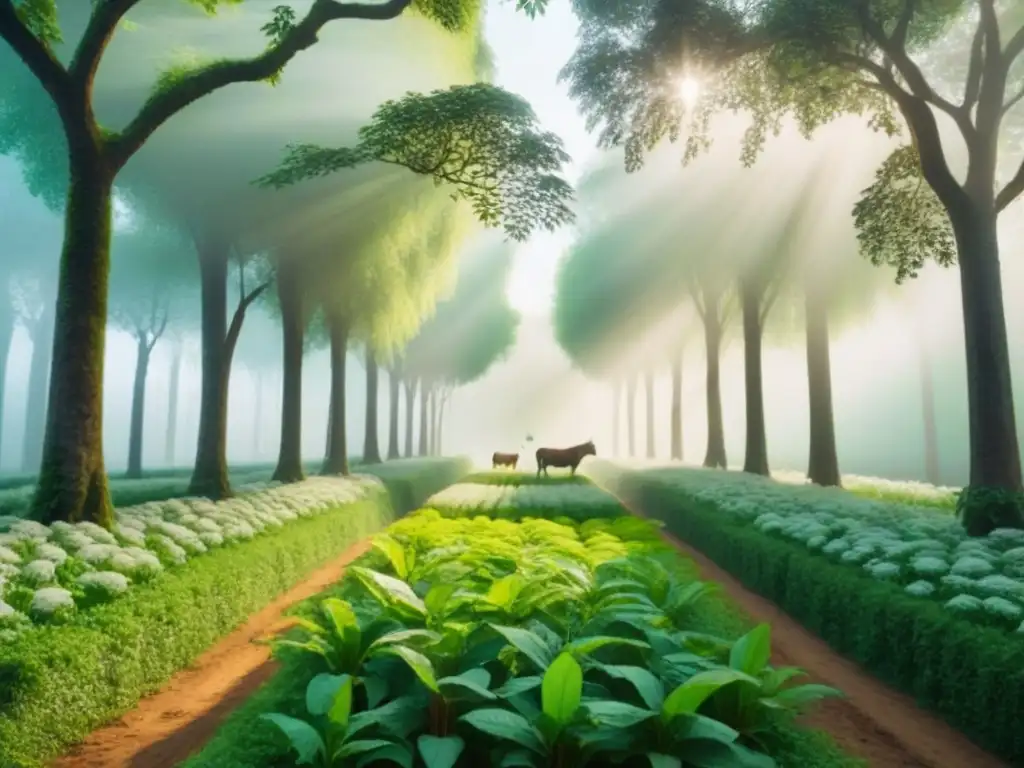 Corredor biológico: paisaje verde y vibrante en armonía Un paisaje exuberante y vibrante que muestra corredores biológicos en paisajes agrícolas