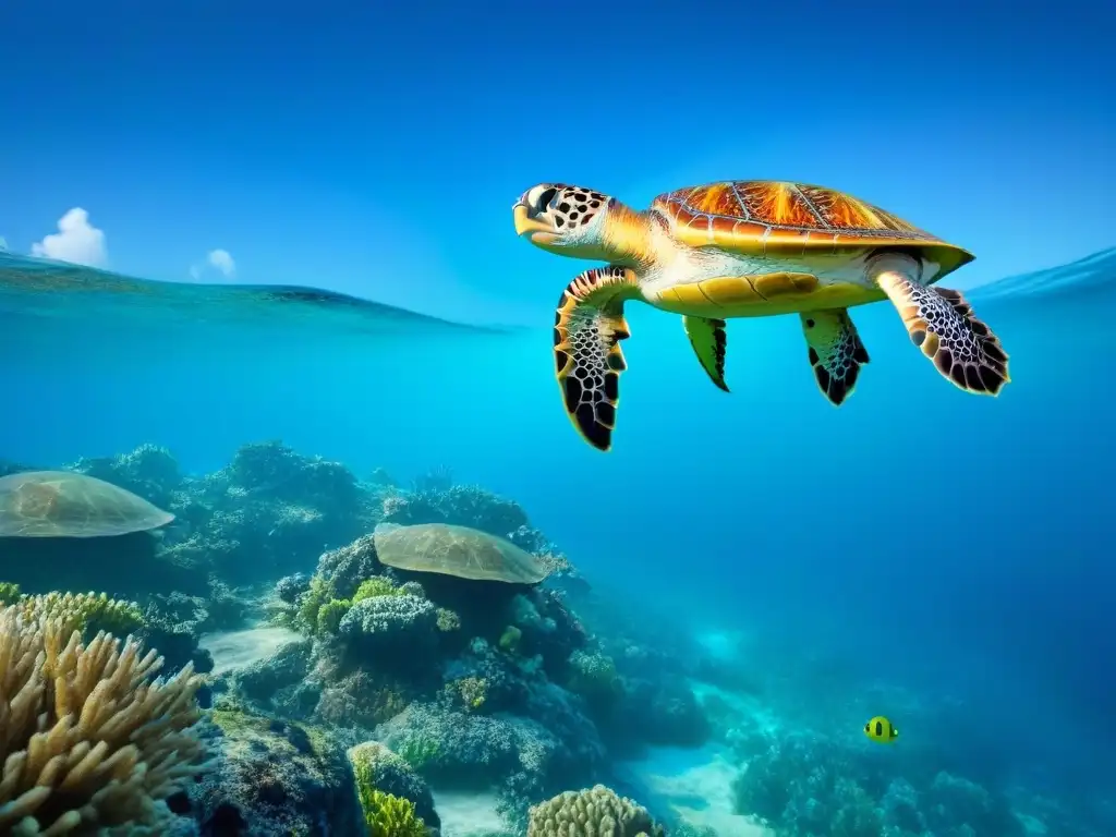 Un paisaje marino tranquilo con vida submarina colorida