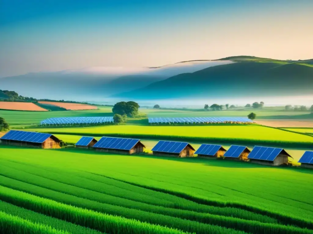 Paisaje rural idílico antes de la instalación de paneles solares, sin electricidad