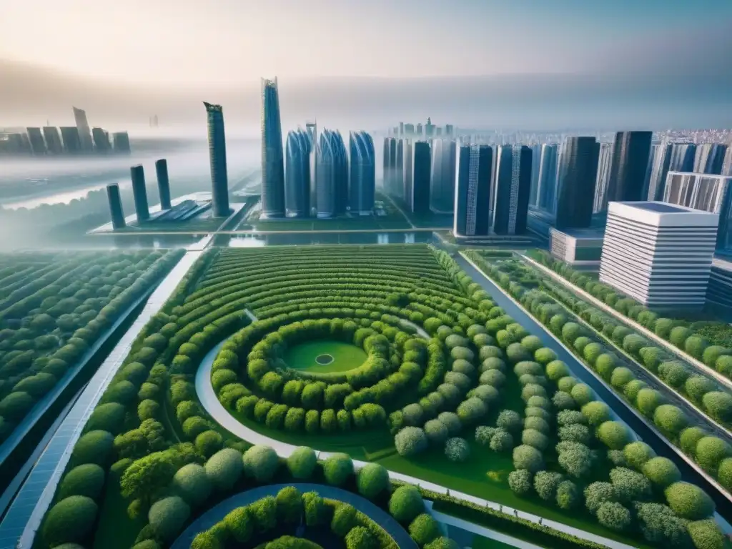 Un paisaje urbano futurista y sostenible con diseño ecoamigable y economía circular