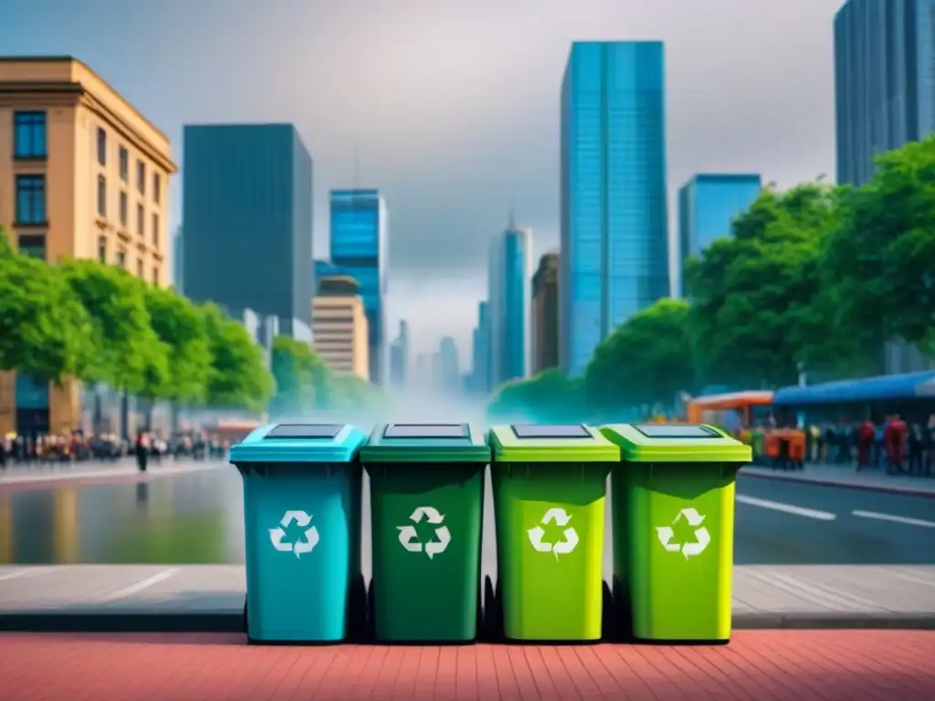 Un paisaje urbano vibrante con reciclaje urbano sostenible innovador