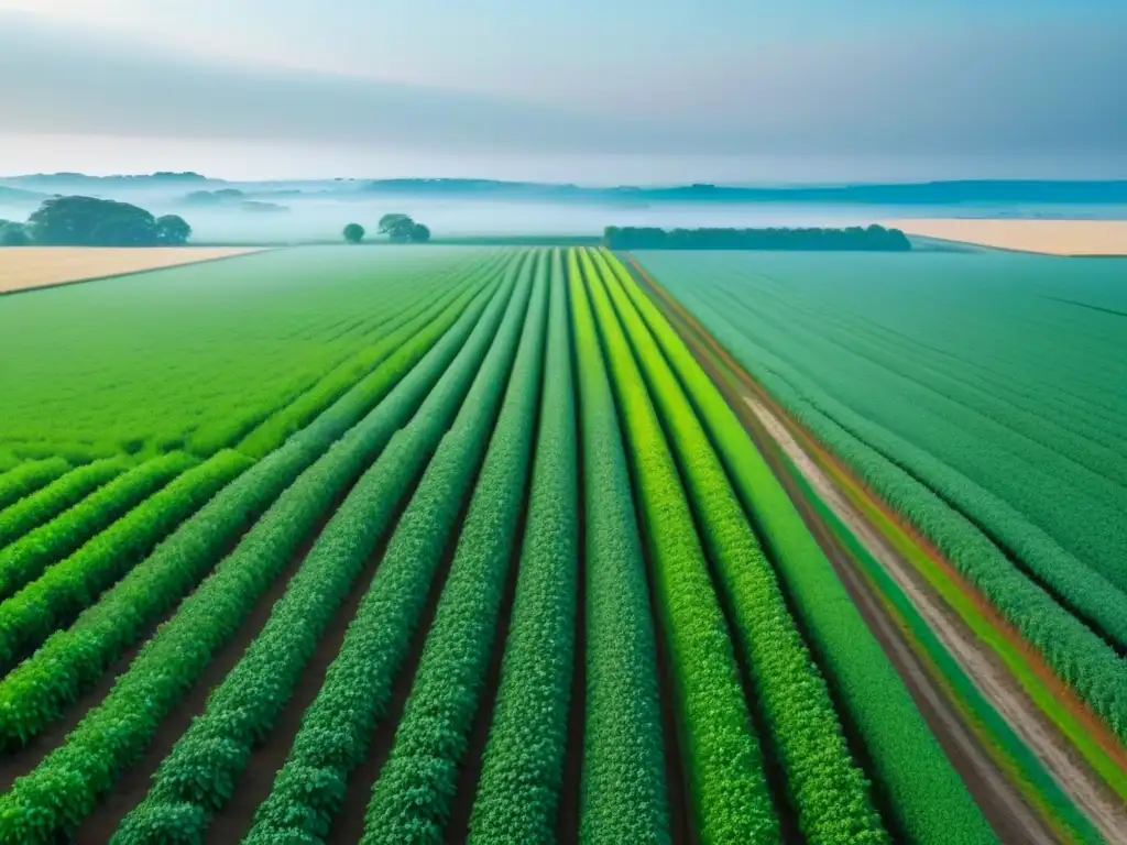 Armonía biodiversa en paisaje agrícola verde Un paisaje agrícola verde vibrante con corredores biológicos conectando hábitats naturales