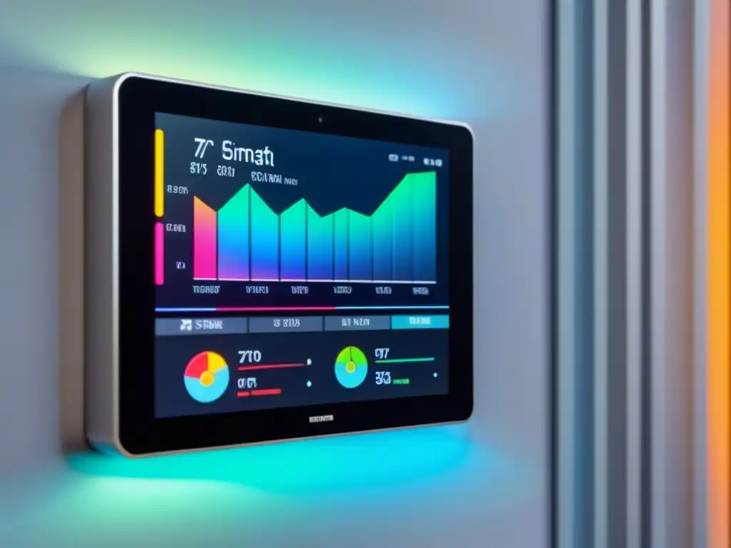 Panel de control de tecnología hogar sostenible zero waste con gráficos de consumo energético en tiempo real, diseño moderno y minimalista