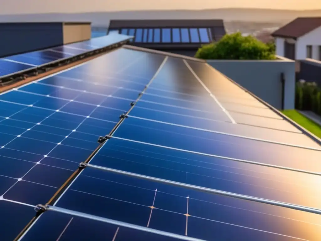 Un panel solar moderno en un tejado residencial, reflejando la luz del sol