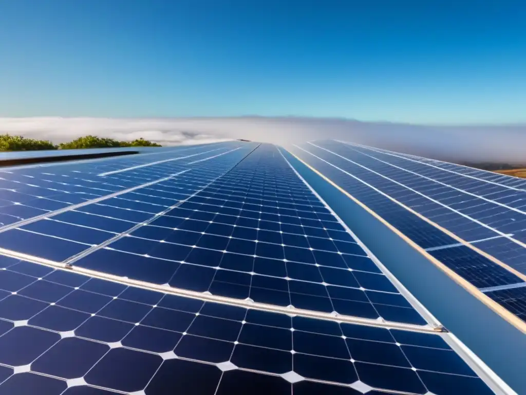 Paneles solares en un techo moderno, diseño detallado, cielo azul despejado