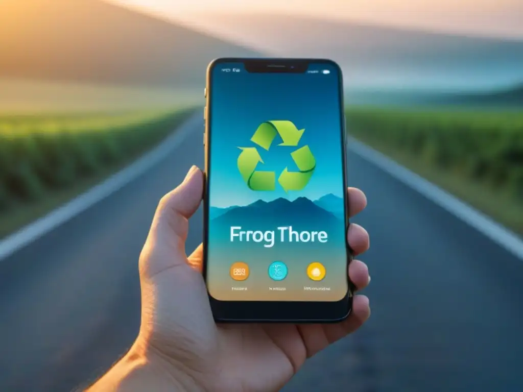 Una pantalla de smartphone con apps ecológicas para vida sostenible en un diseño minimalista