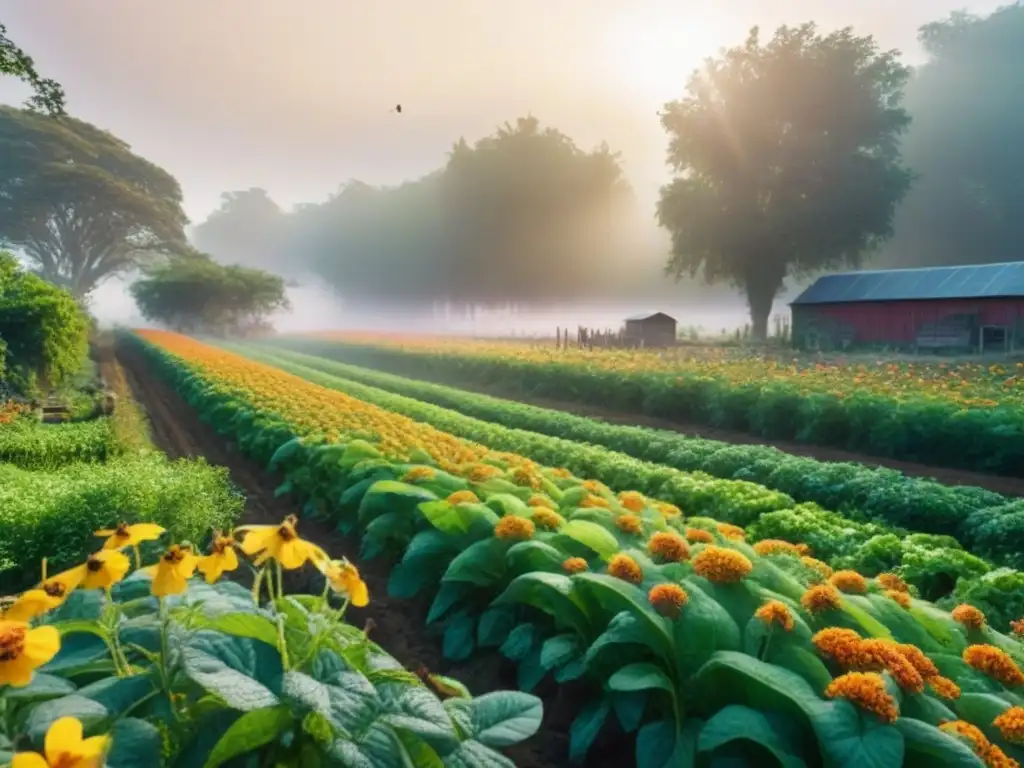 Un paraíso de alimentos orgánicos para biodiversidad sostenible en una granja vibrante y exuberante