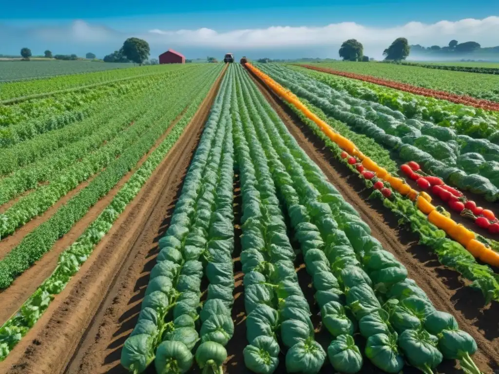 Un paraíso de cultivos orgánicos con frutas y verduras vibrantes bajo el cielo azul