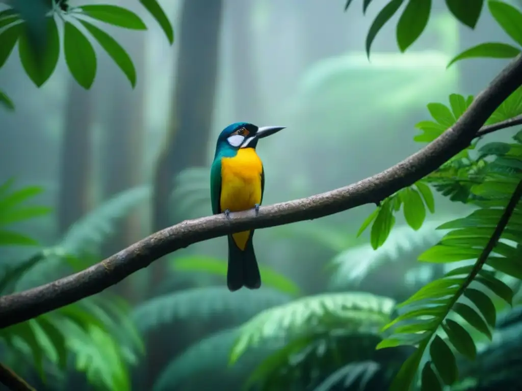 Un paraíso de biodiversidad con exóticas aves en un bosque lluvioso