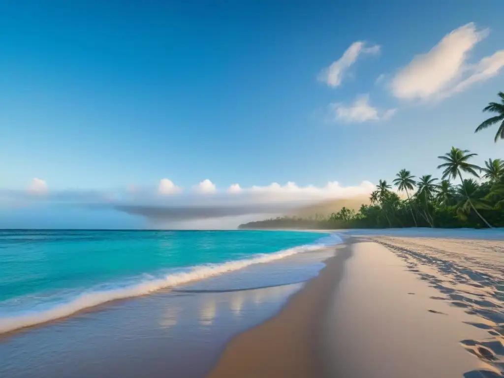 Un paraíso natural de playa con aguas cristalinas, arena blanca y palmeras verdes