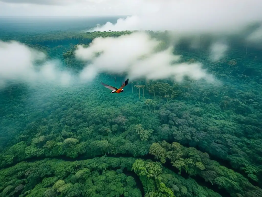 Un paraíso natural en la selva amazónica: árboles majestuosos, aves exóticas y exuberante vegetación, perfecto para el ecoturismo