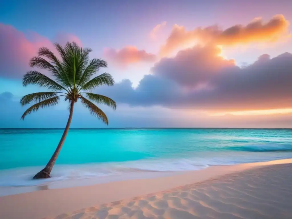 Un paraíso sostenible en una isla tropical, con aguas turquesa y una palmera, conservando la naturaleza en armonía