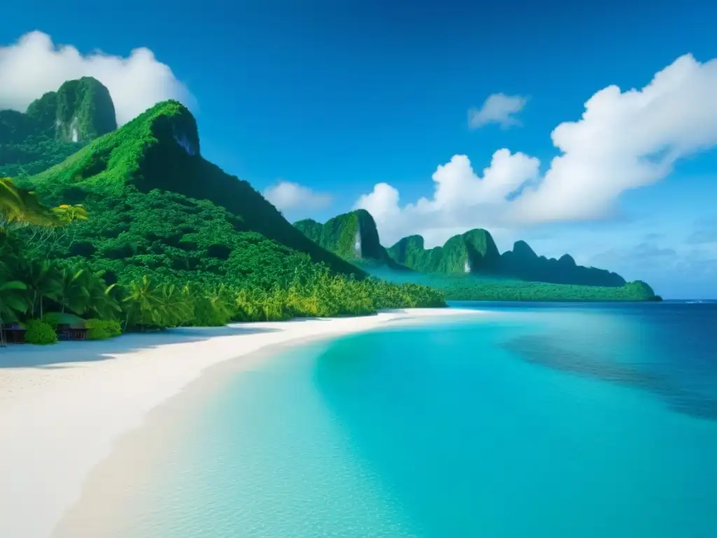 Paraísos sostenibles conservación islas: Playa blanca, aguas cristalinas, bungalows ecológicos entre la selva, cielo azul