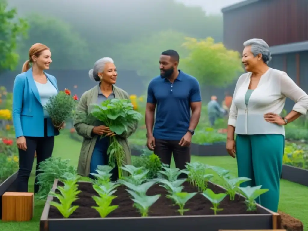 Participación comunitaria en proyectos sostenibles: diversidad unida en un jardín comunitario, cultivando la colaboración y la sostenibilidad