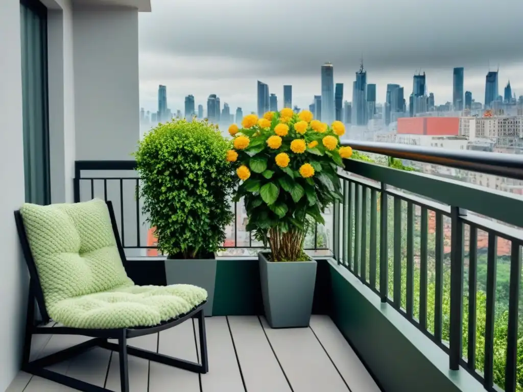 Un pequeño pulmón verde en el balcón: oasis de paz con plantas, flores y silla acogedora