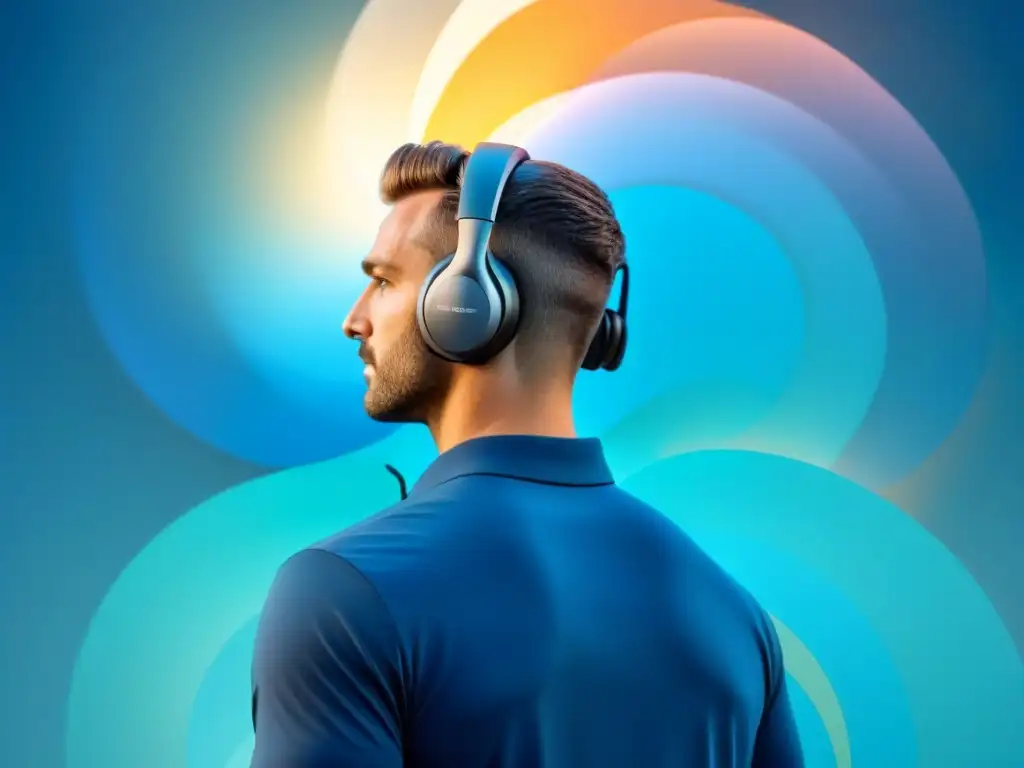 Persona con auriculares entre naturaleza y tecnología, reflejando equilibrio e innovación