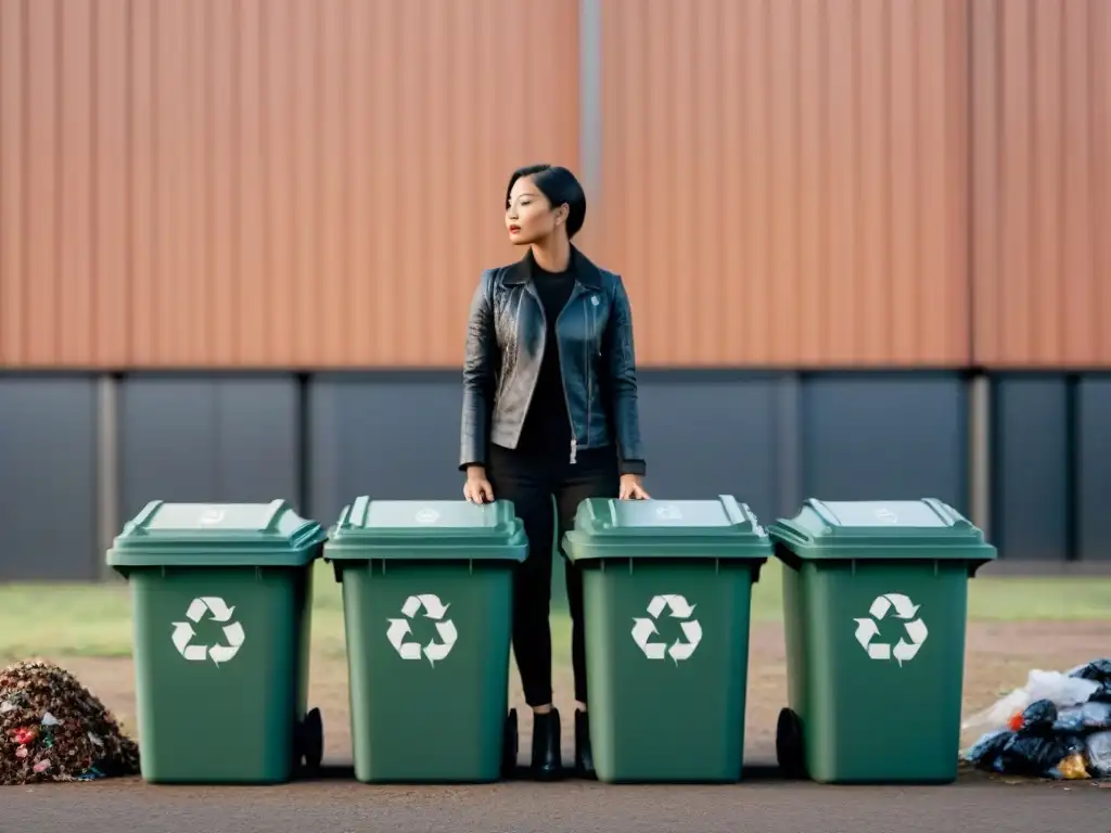 Persona reflexionando entre basura y reciclaje, simbolizando transición al estilo de vida zero waste