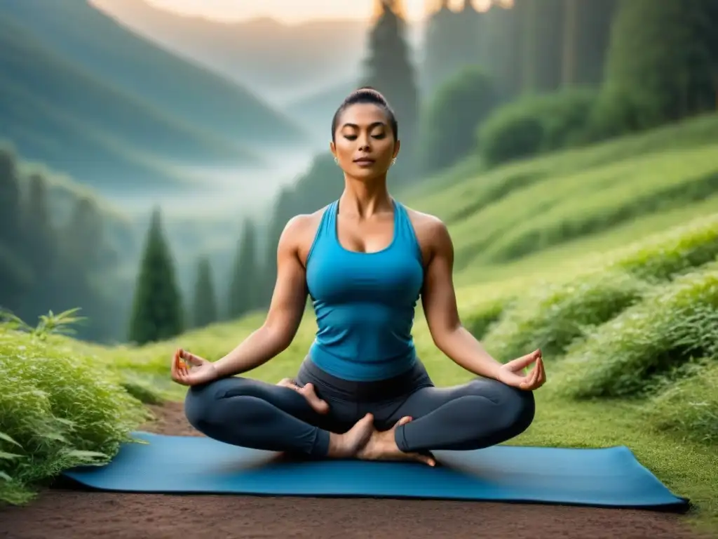 Persona practicando yoga en la naturaleza, en equilibrio y armonía