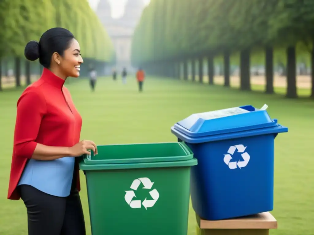 Varias personas participan activamente en una campaña de reciclaje en un parque verde