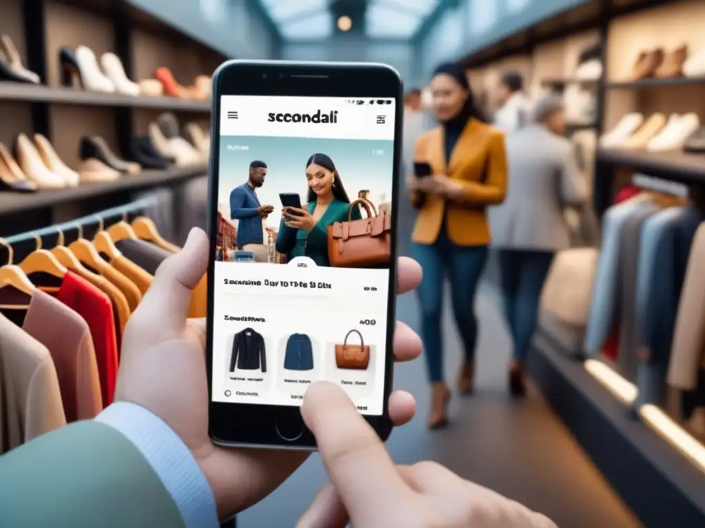 Personas diversas usando una app moderna para comprar y vender productos usados