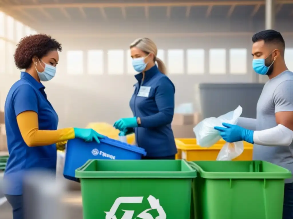 Personas diversas reciclando juntas en un centro brillante y limpio