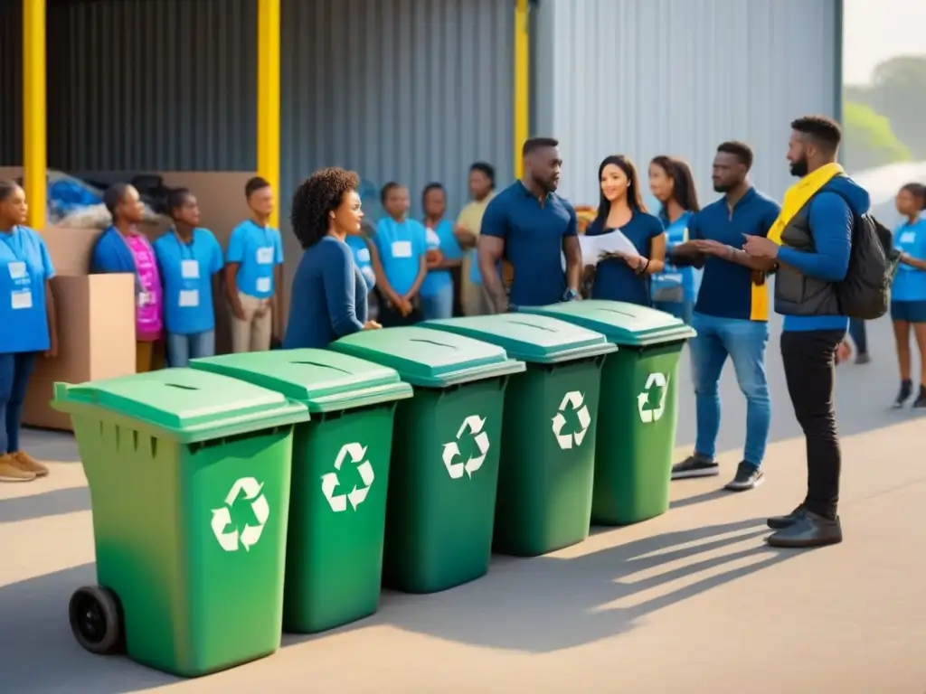 Personas de todas las edades colaboran en actividades educativas en un centro de reciclaje