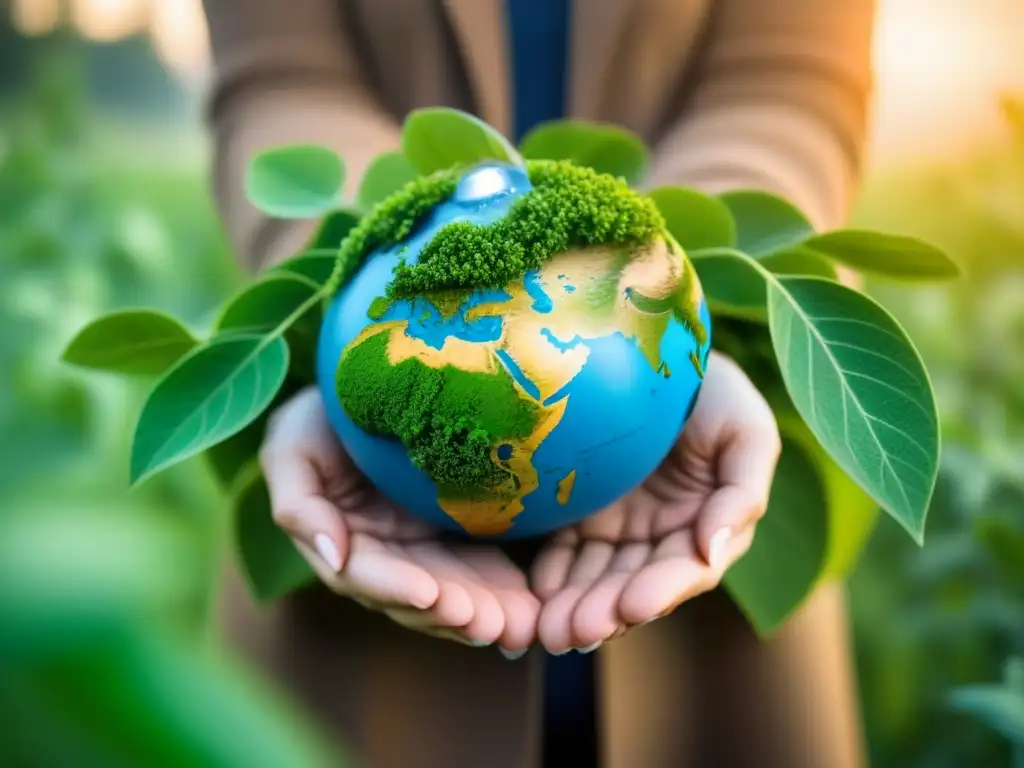 Un planeta abrazado por enredaderas verdes, simbolizando el impacto positivo de reducir huella carbono estilo vida